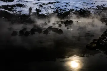 Bitlis Güroymak Budaklı Kaplıcası, buhar, manda sürüsü ve karlı kış manzarası