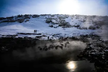 Bitlis Güroymak Budaklı Kaplıcası, kar, buhar ve sıcak suda mandalar