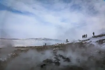 Bitlis Güroymak Budaklı Kaplıcası, kar, buhar ve sıcak suda mandalar