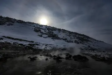 Bitlis Güroymak Budaklı Kaplıcası, kar, sıcak su, buhar ve mandalar