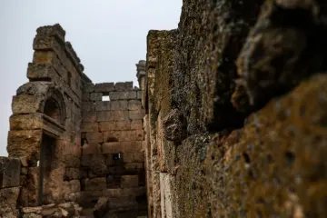 Zerzevan Kalesi antik taş duvarları ve Roma dönemi mimari kalıntılarının yakın plan tarihi görünümü.